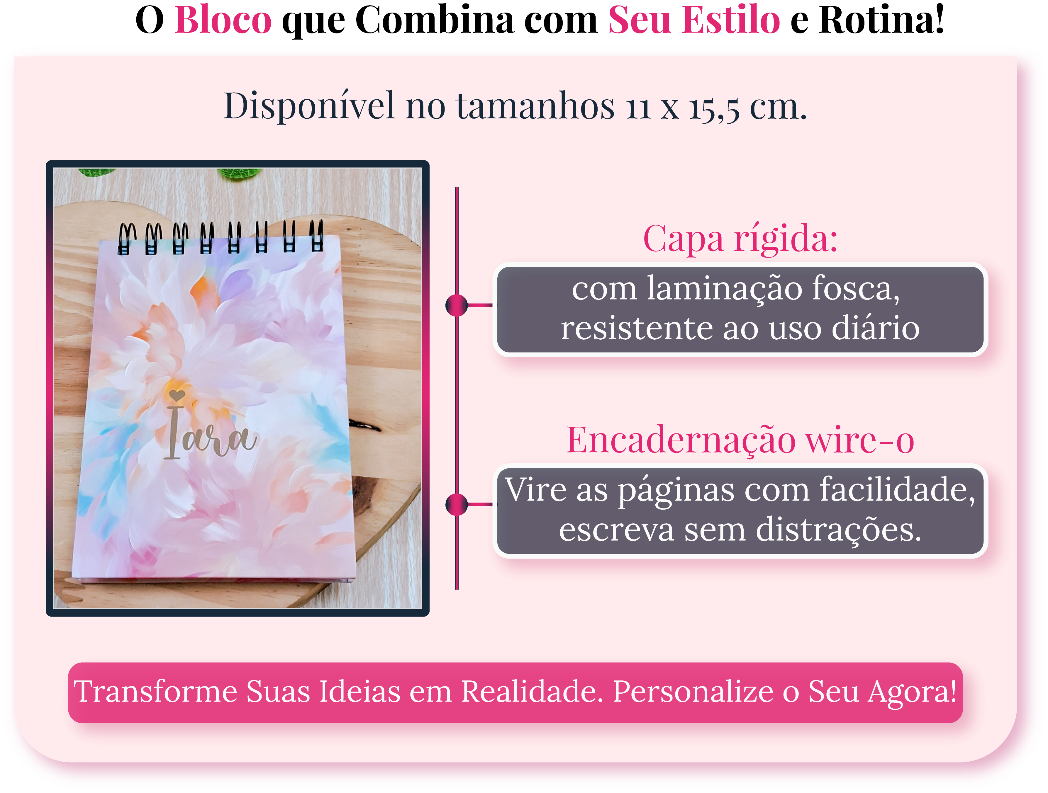 Bloco de Notas A6 compacto e portátil da Arte 18. Perfeito para capturar ideias e organizar tarefas em qualquer lugar com praticidade e estilo.